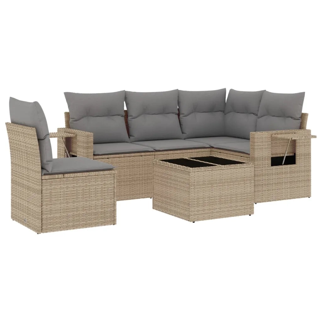 Set Divano da Giardino 6 pz con Cuscini Beige in Polyrattan 3220178