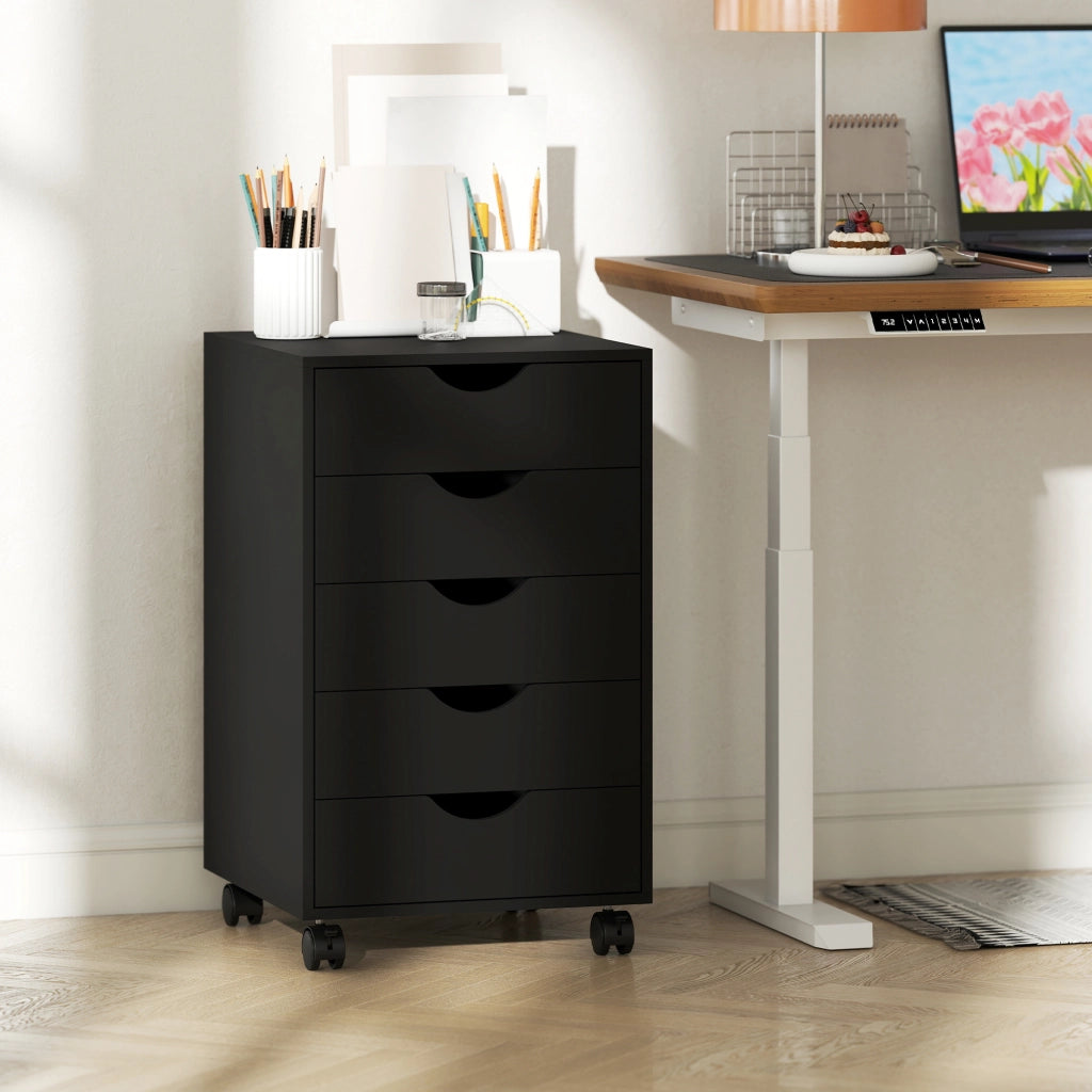 Scrivania con Cassettiera Mobile ¨C Minimal ¨C 5 Cassetti, Nero, 40x40x67 cm