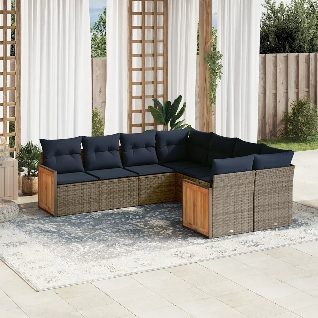 Set Divani da Giardino 8 pz con Cuscini Grigio in Polyrattan 3228238