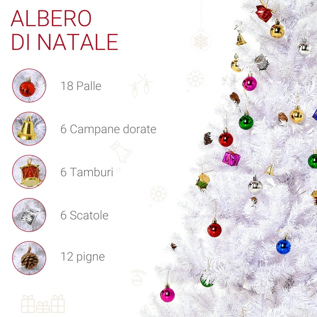 Albero di Natale Artificiale 150 cm 680 Rami Addobbato Bianco