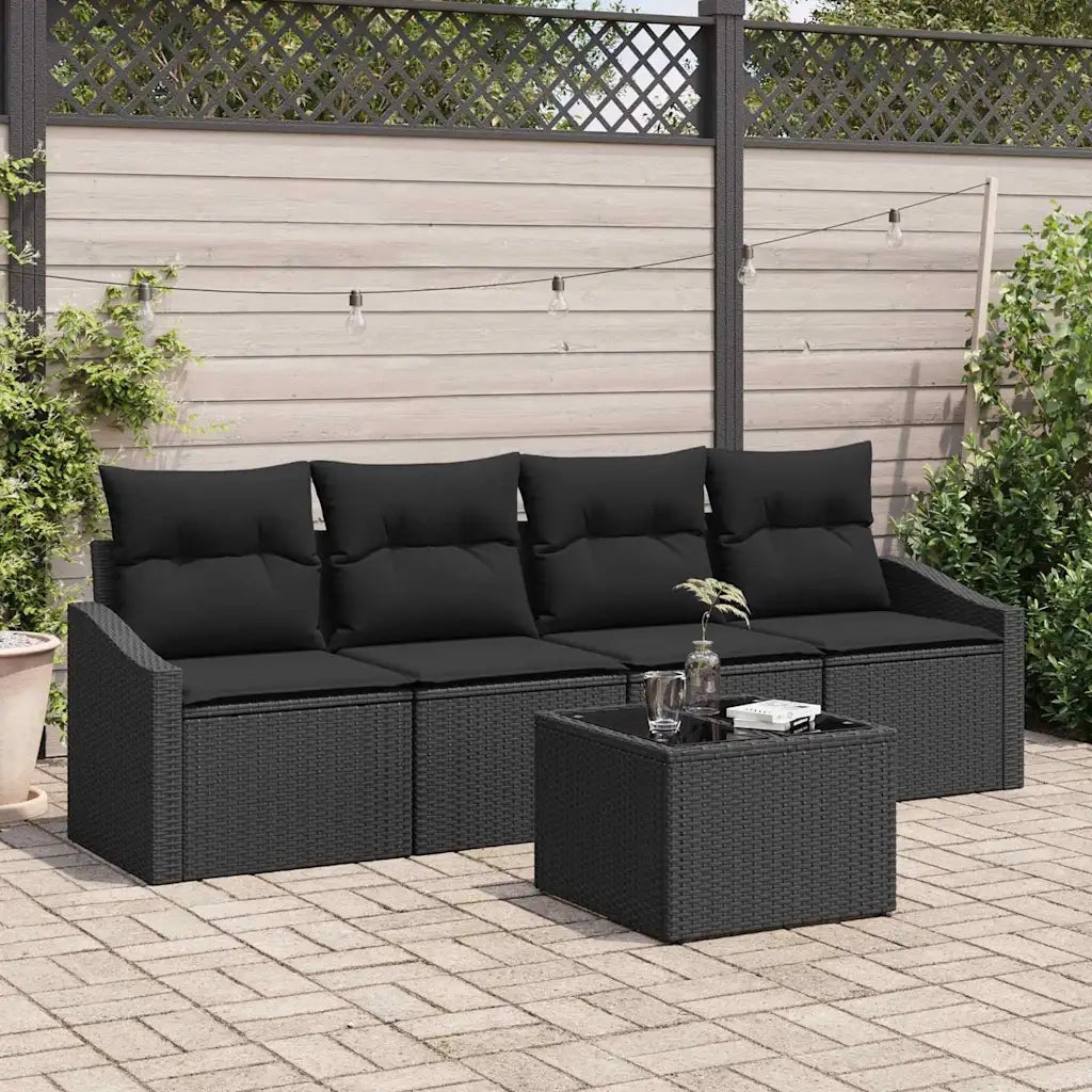Set di divani con cuscino 5 pcs Nero polyrattan 3355262