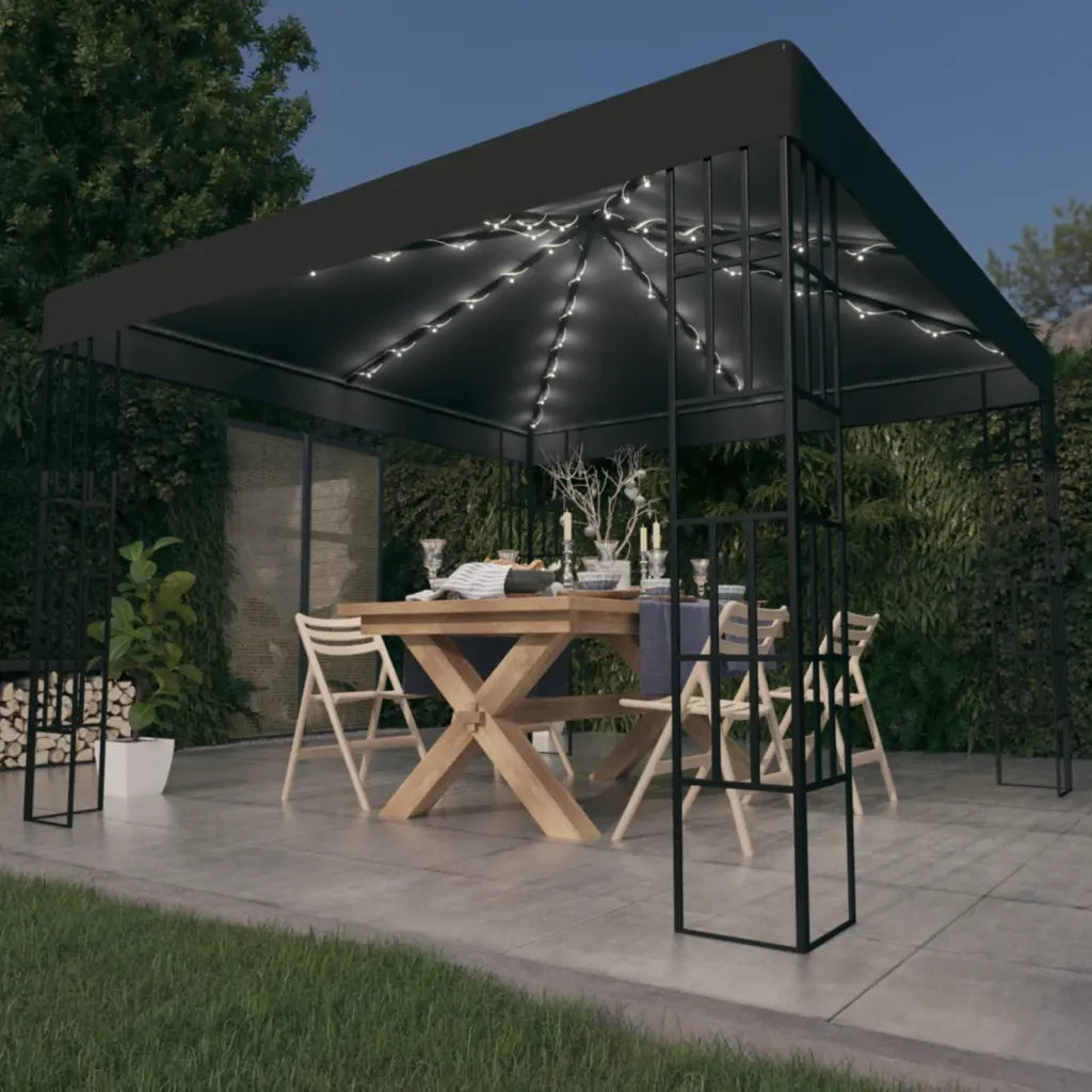 Gazebo | Pergolato con Stringa di Luci LED 3x3 m Antracite
