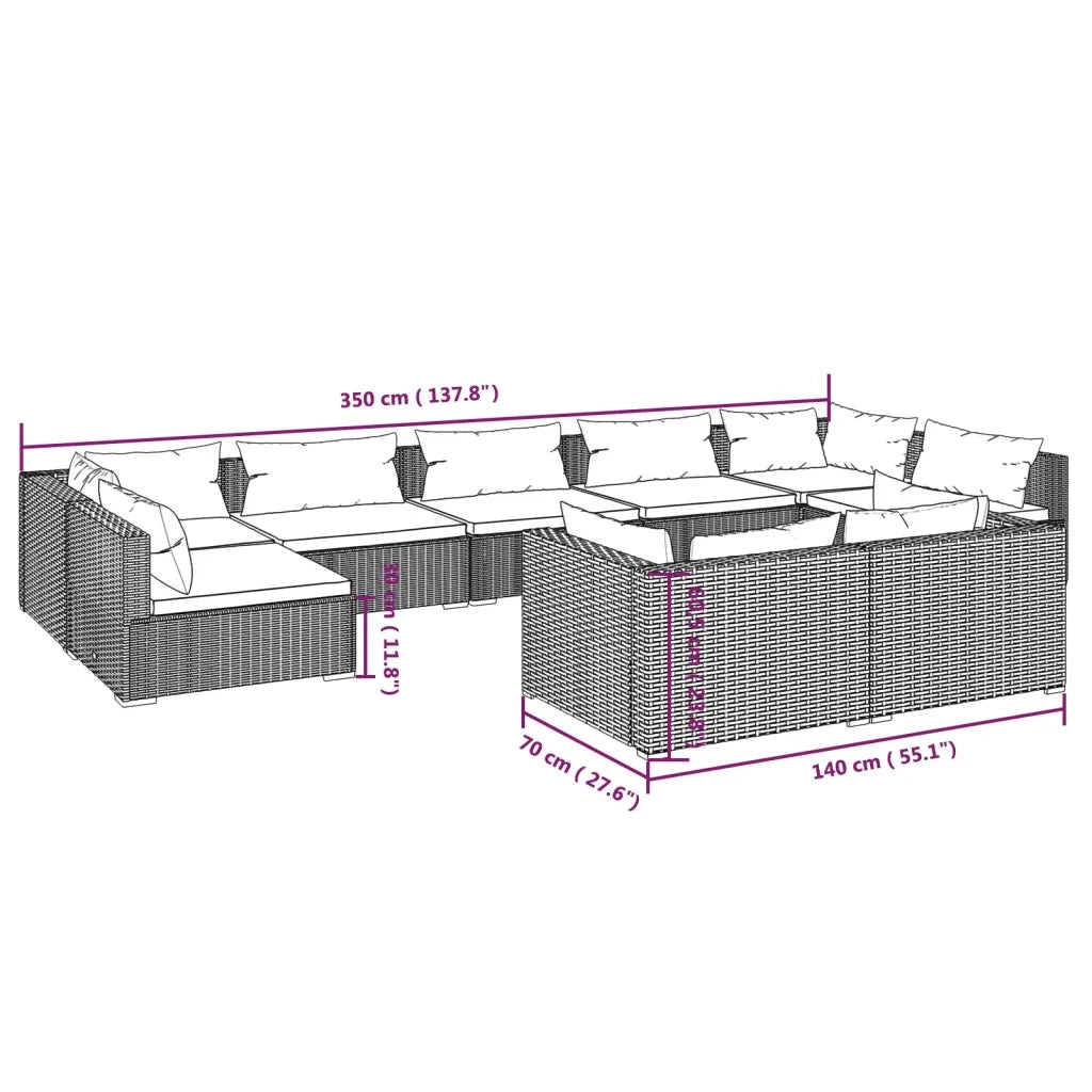 Set Divani da Giardino 9 pz con Cuscini in Polyrattan Marrone 3102059