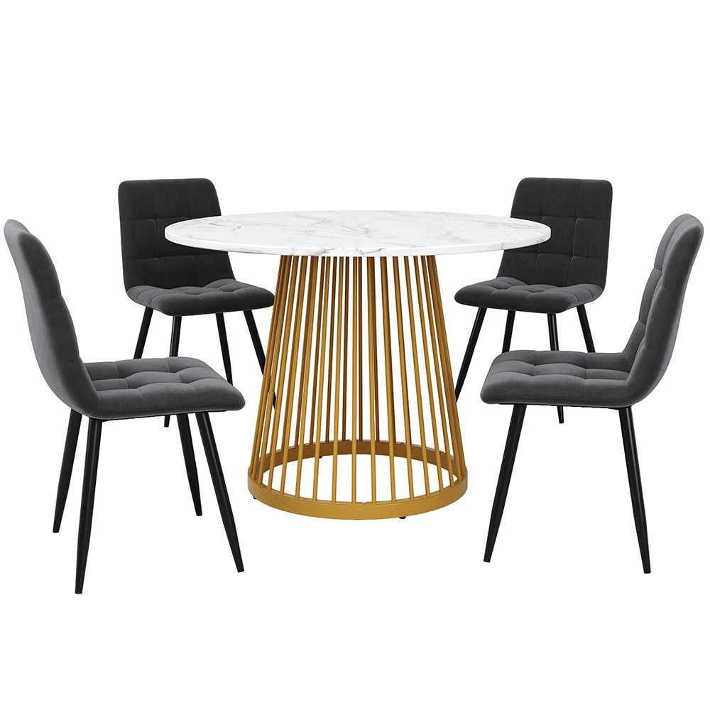 Set tavolo-Xylo-80cm rotondo 4 sedie grigio piedi dorati