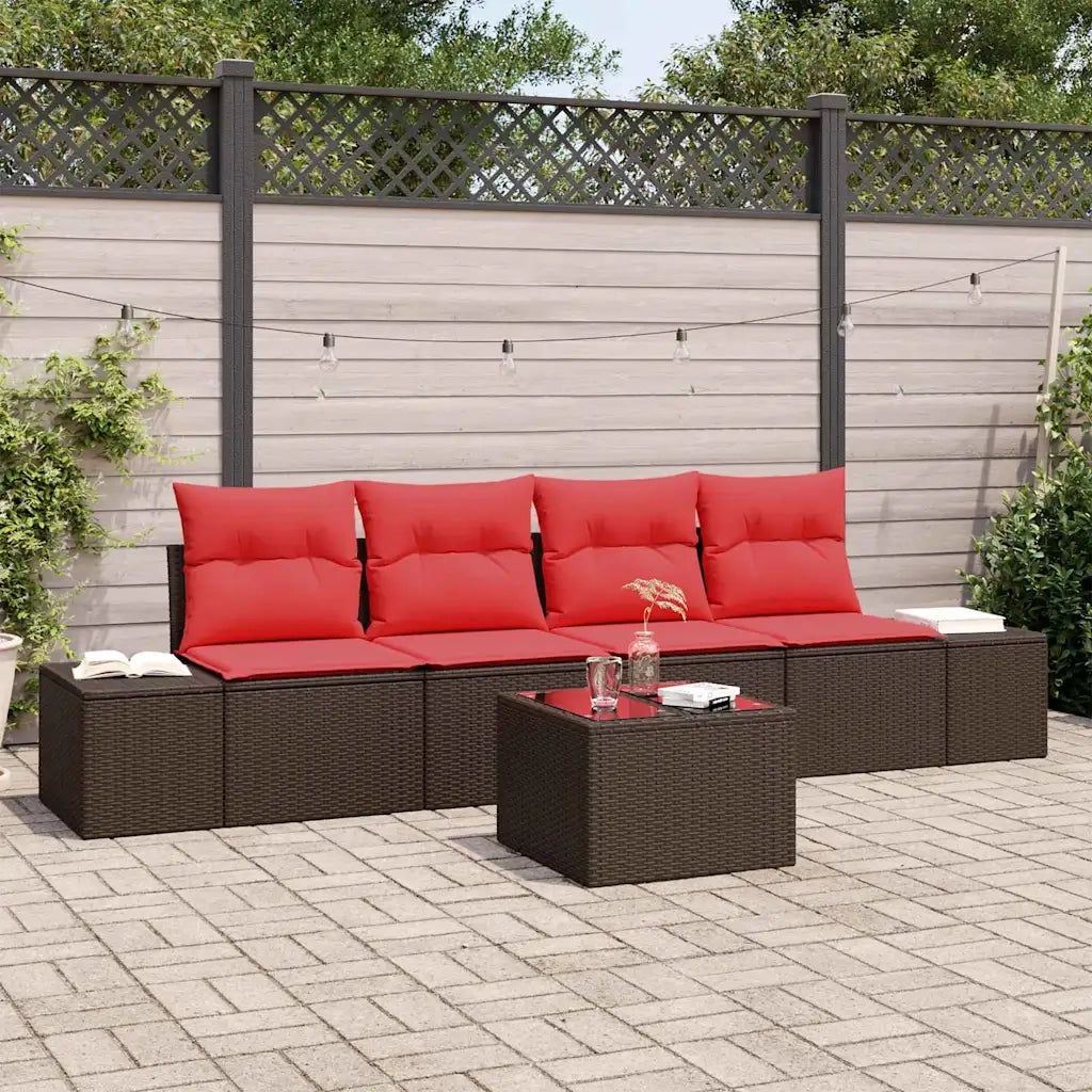 Set di divani con cuscino 5 pcs Marrone polyrattan 3346934