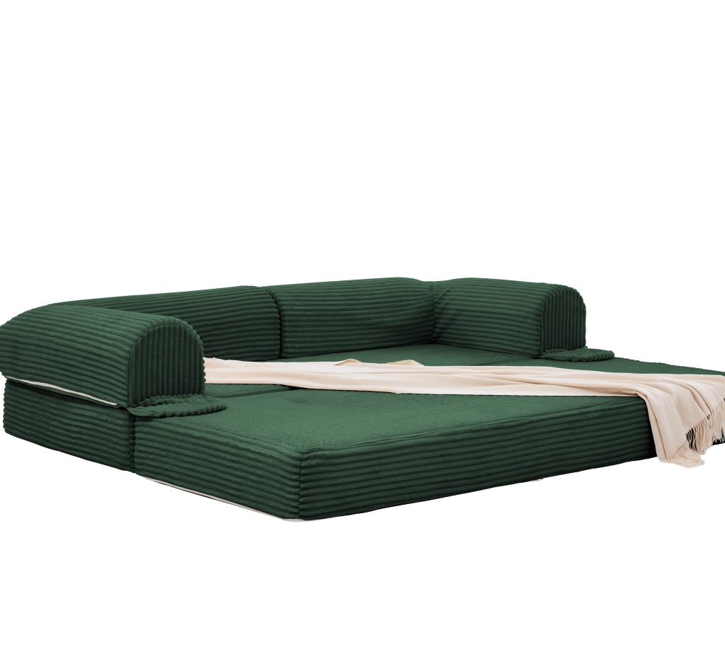 Divano Letto Convertibile 2 Posti con Schienale Imbottito, Divano Basso in Velluto Verde