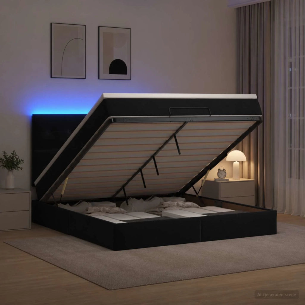 Letto Ottomano con Materasso e LED Nero 140 x 190 cm Velluto 3458303