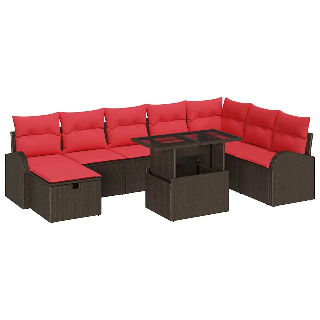 Set Divano da Giardino con cuscino 9 pcs Marrone Poly Rattan 3359781