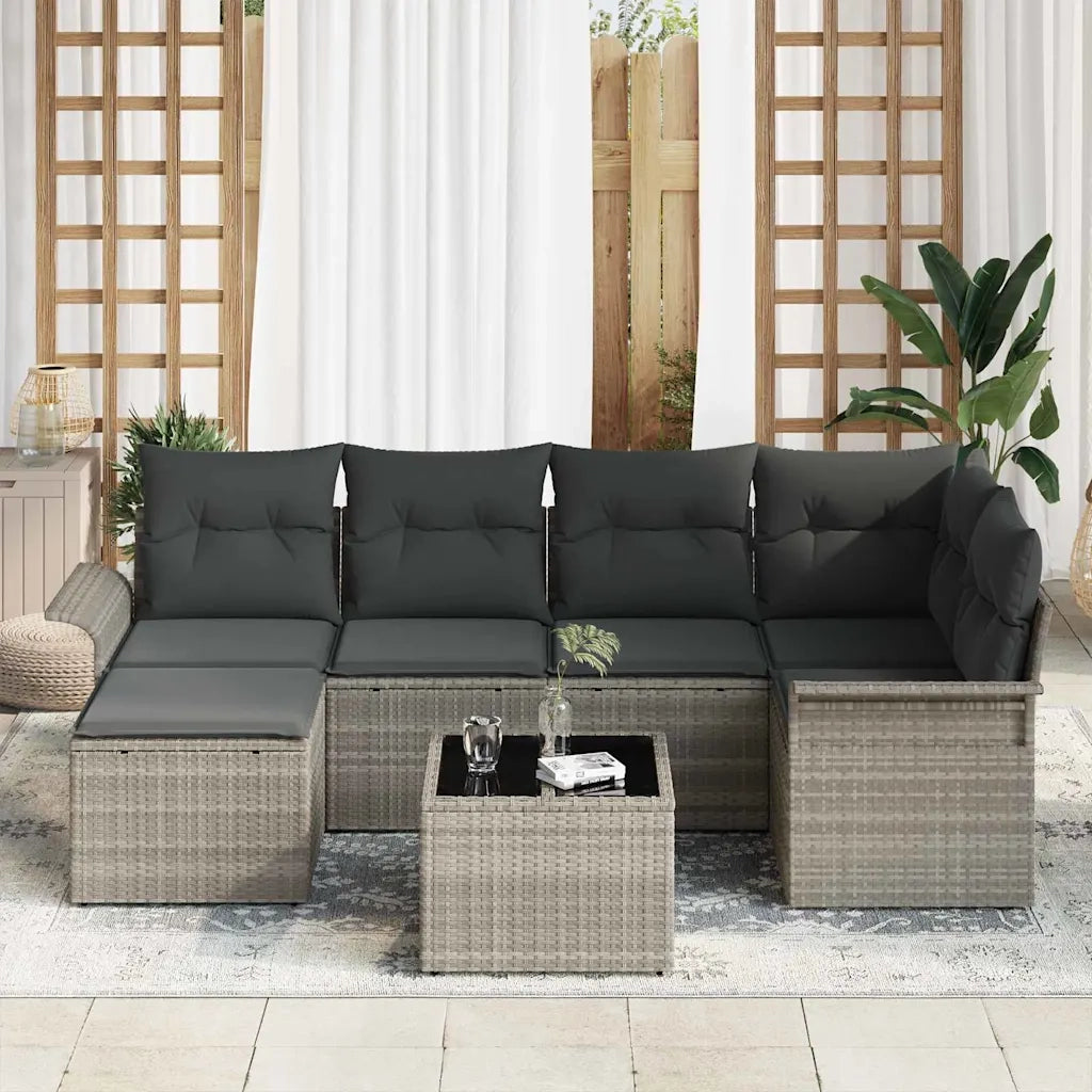 Set Divano da Giardino 7 pcs Grigio chiaro Poly Rattan 3345442