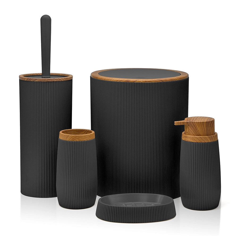 Set accessori bagno in plastica nero con dispenser sapone e due portaspazzolini Blob