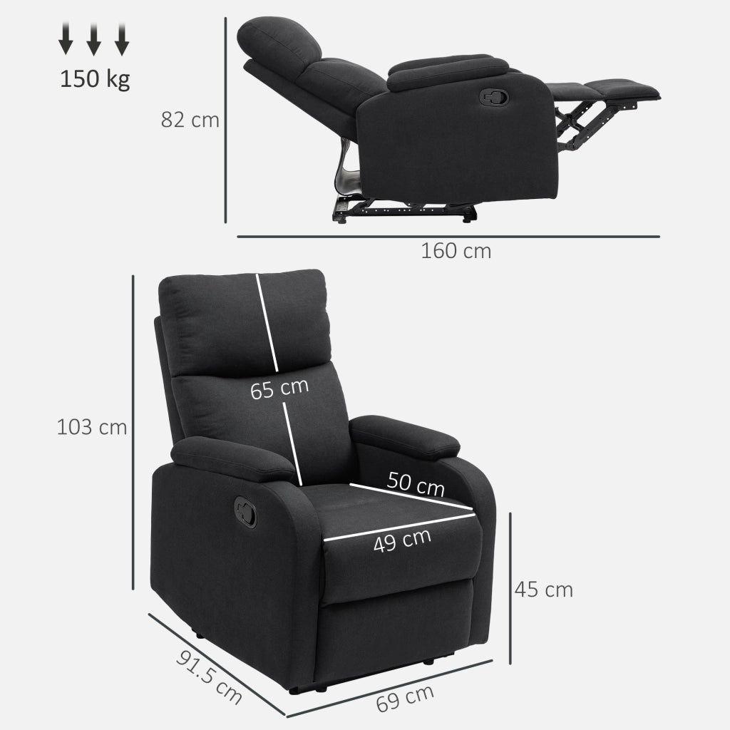 Poltrona Reclinabile con Poggiapiedi Imbottita in Tessuto ¨C Minimal ¨C Nero