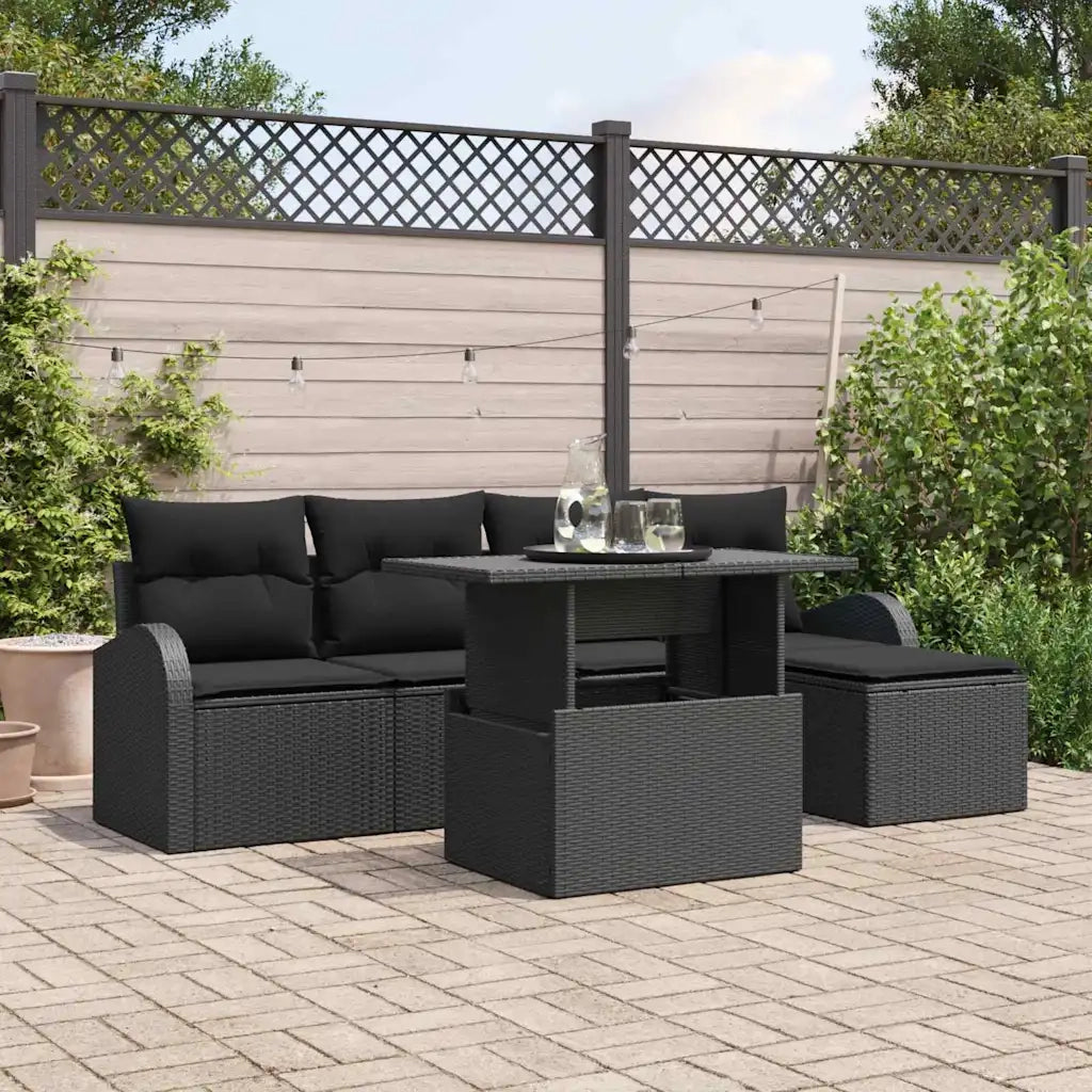 Set Divano da Giardino con cuscino 6 pcs Nero polyrattan 3348629
