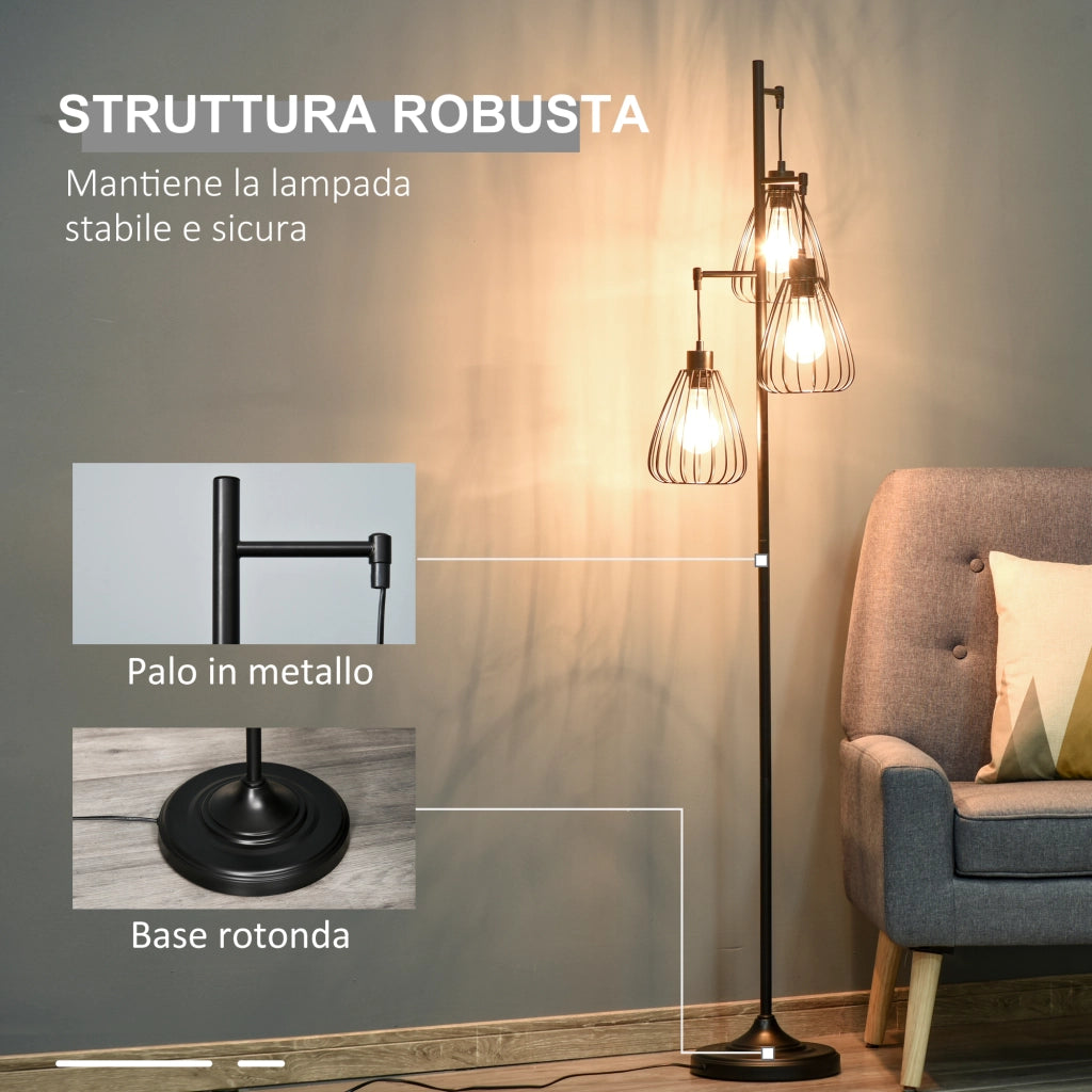 Lampada da Terra Industriale Vintage ¨C Minimal ¨C Nero, Metallo, §¶35x170cm