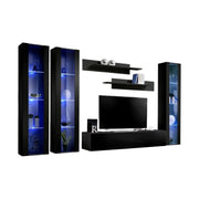 Mobile TV FLY C2 design, colore nero lucido. Mobile sospeso moderno e alla moda per il tuo soggiorno.
