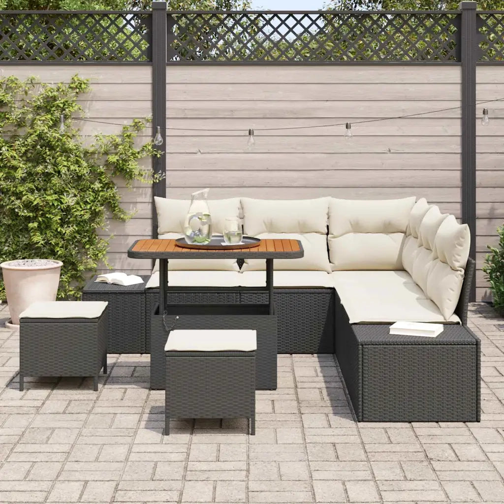 Set Divano da Giardino con cuscino 8 pcs Nero polyrattan 3362785