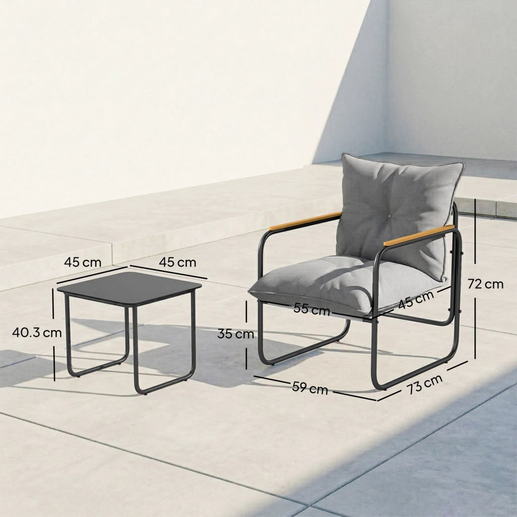 Set Bistrot 3 Pezzi da Giardino ¨C Xylo ¨C Metallo Grigio Antracite con Cuscini