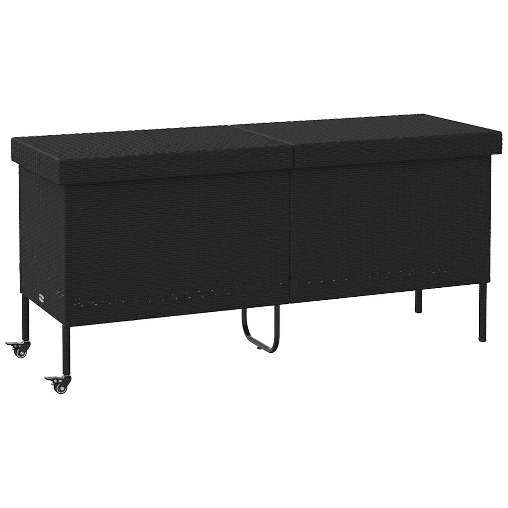 Contenitore da Giardino con Ruote Nero 160x55x75 cm Polyrattan 4103831