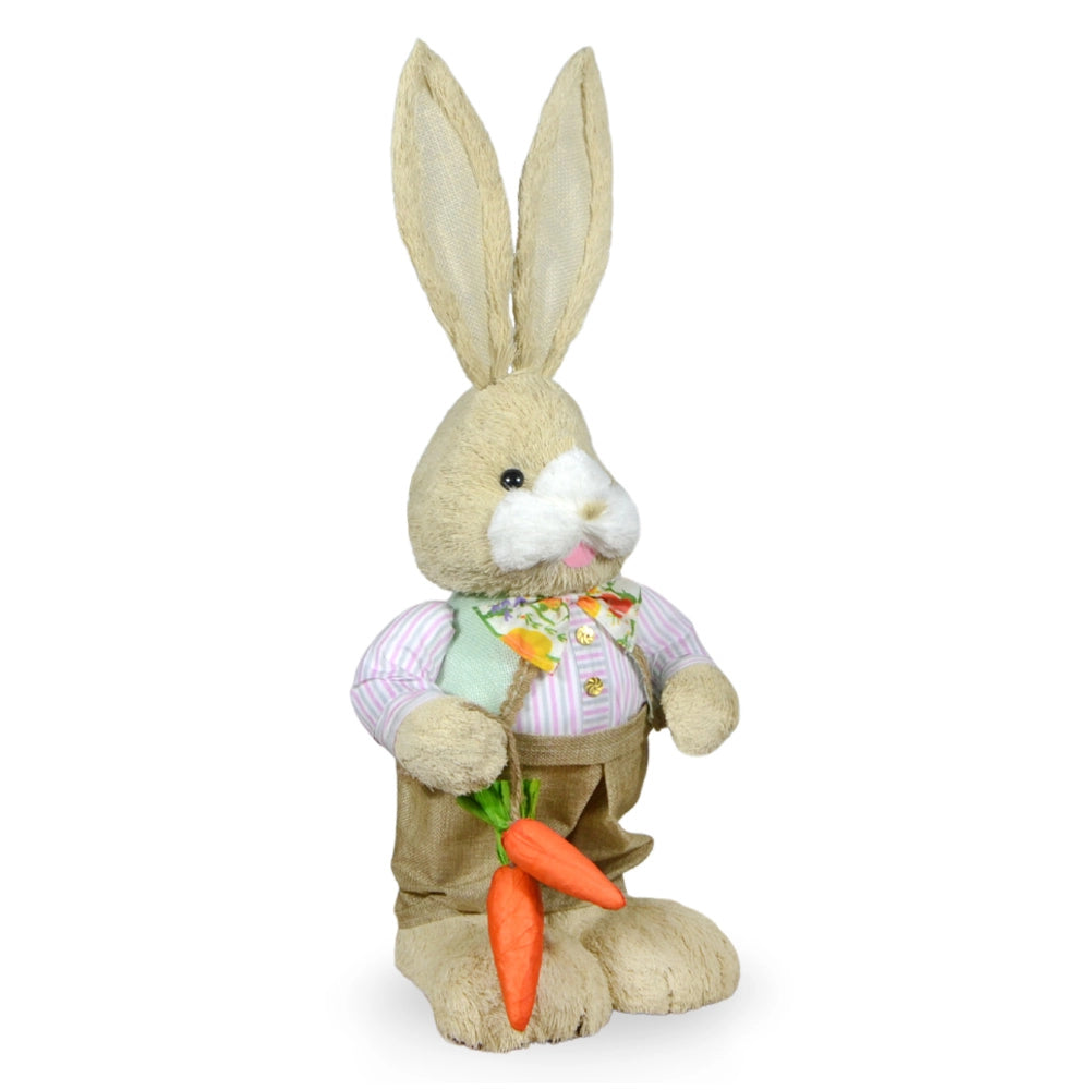 Coniglio di Campagna Decorativo Pasquale con Camicia e Carota h 65 cm