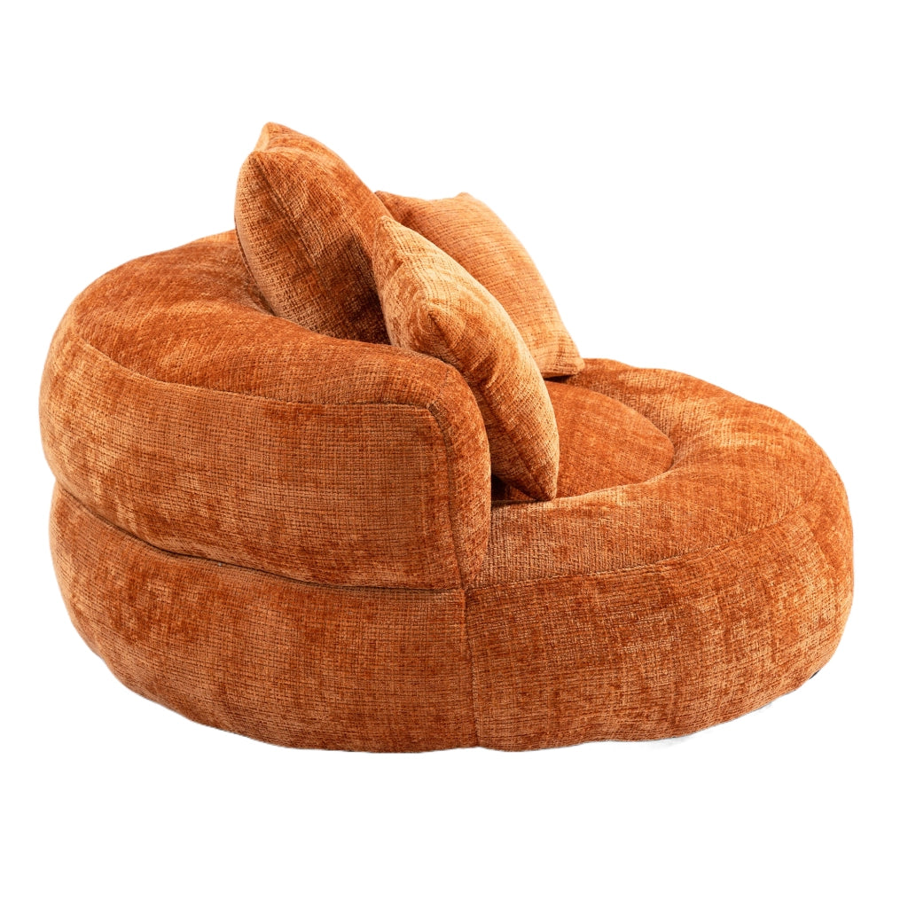 Poltrona sacco per adulti in ciniglia arancione con schienale ergonomico; 108x108x52 cm