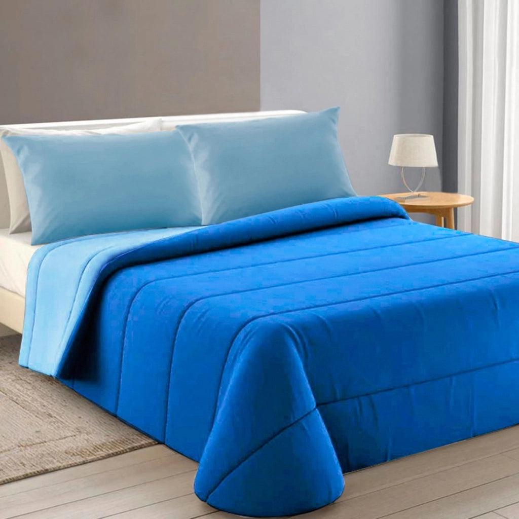 Trapunta Piumone Invernale Double Face 250gr Coperta Calda Letto 1 Pz e Mezza Made In Italy Blu