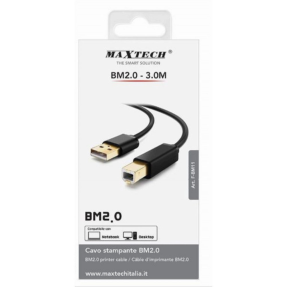 Trade Shop - Cavo F-bm11 Cavetto Per Stampante Bm2.0 Usb Da 3mt Compatibile Notebook Desktop -