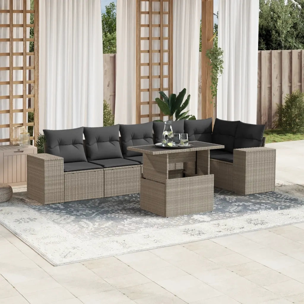 Set Divani da Giardino 7pz con Cuscini Grigio Chiaro Polyrattan 3269182