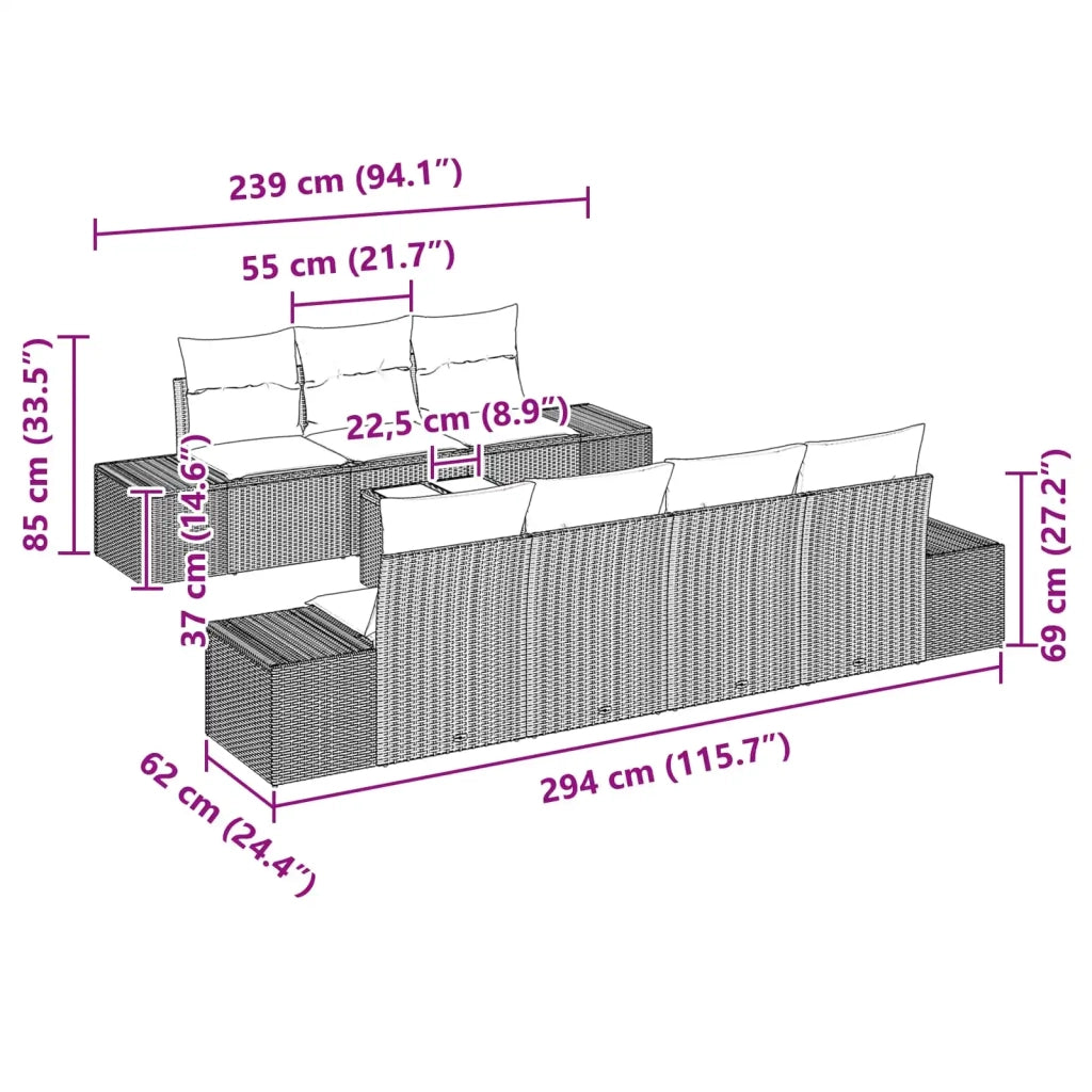 Set Divano da Giardino con cuscino 8 pcs Marrone polyrattan 3346974