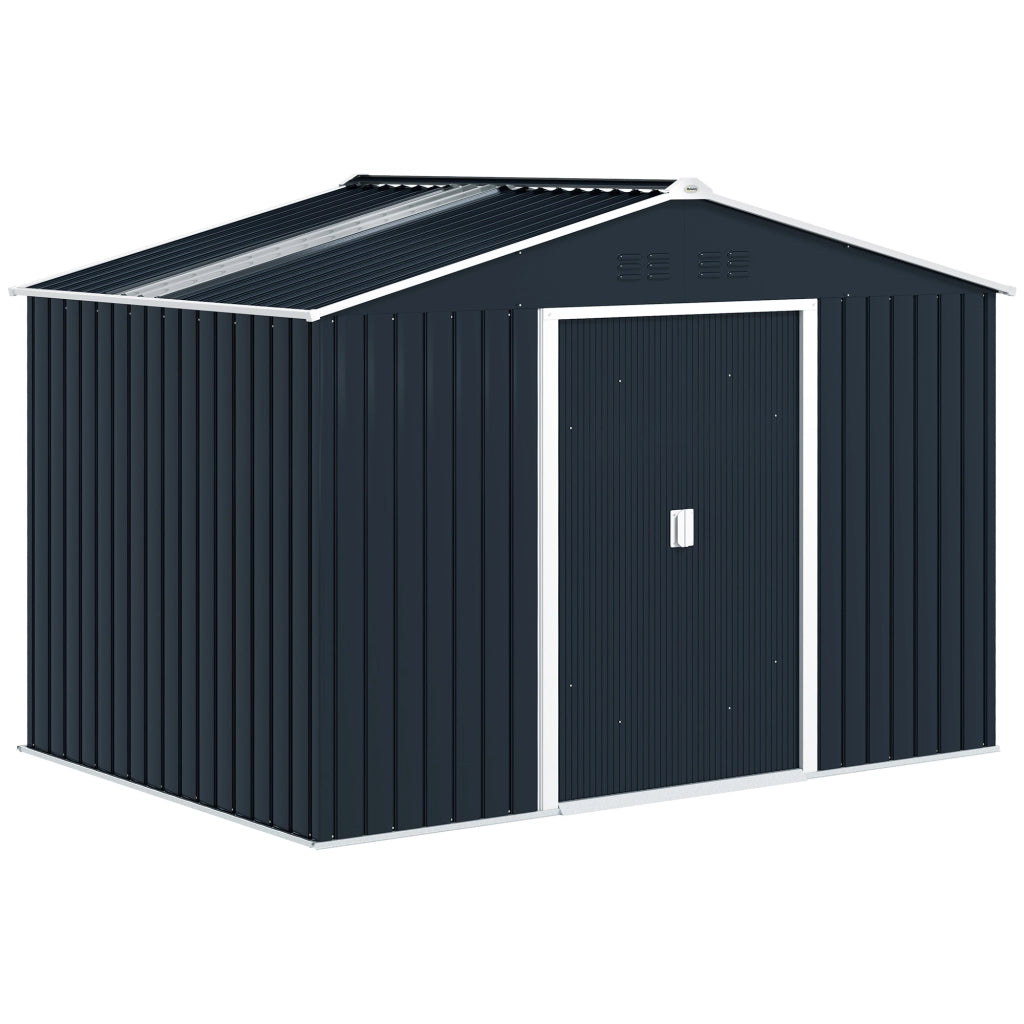 Casetta Porta Attrezzi in Acciaio con Tetto Inclinato e 2 Porte Scorrevoli ¨C zephmum ¨C Grigio Scuro 277x195x192 cm