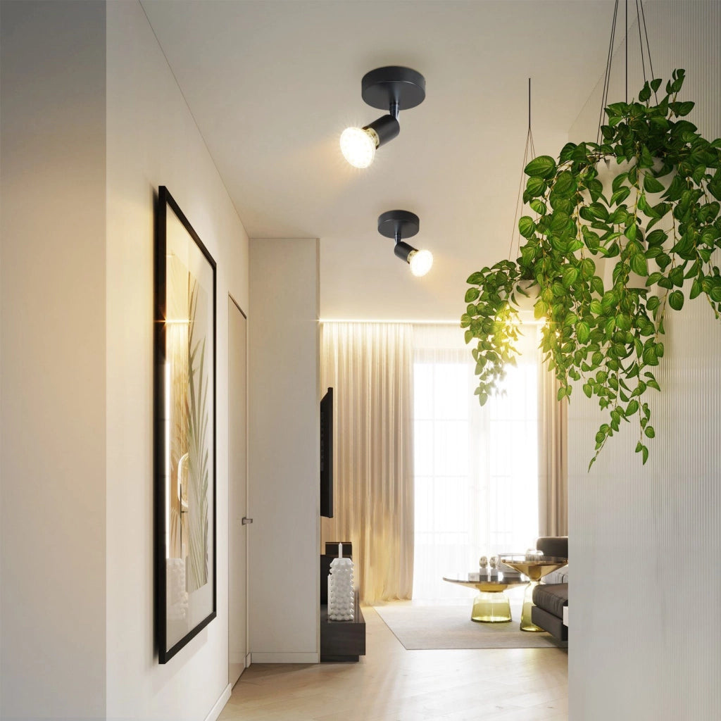 ZMH Faretto da soffitto neri GU10 rotanti 350° paralume metallo tessuto max 40W per interni