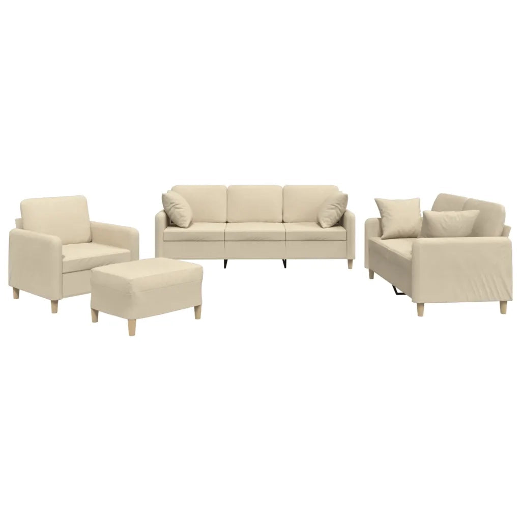 Set Divani 4 pz con Cuscini Crema in Tessuto
