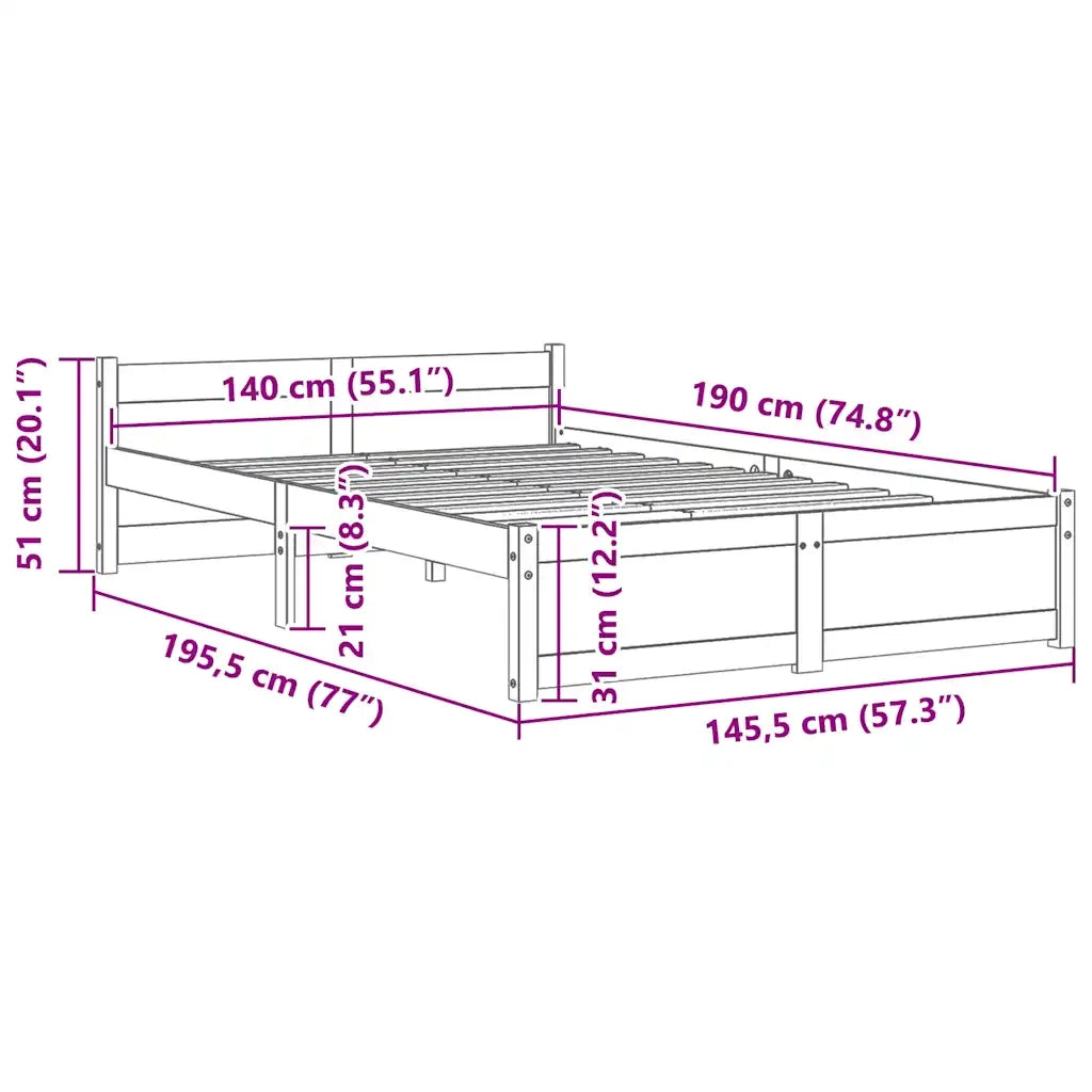 Letto matrimoniale | Letto per adulti | Giroletto Bianco in Legno Massello 140x190 cm