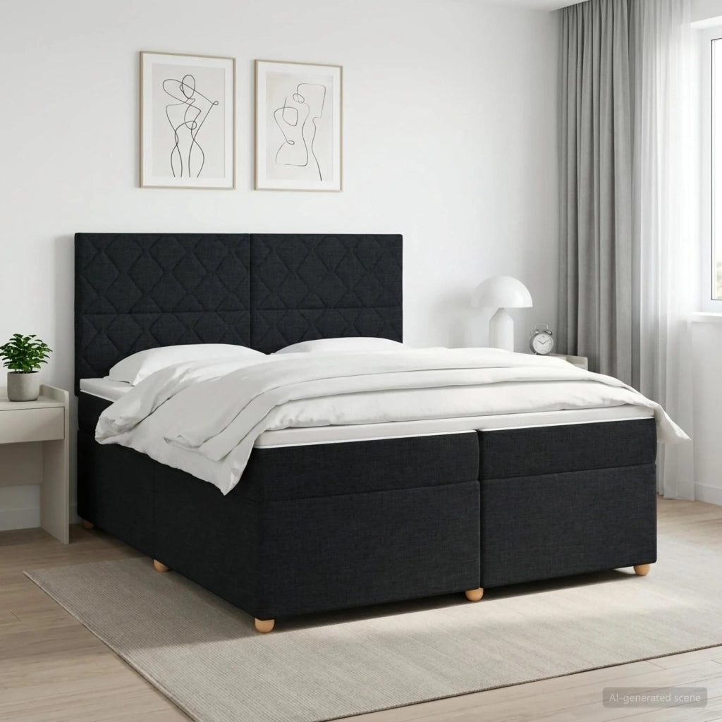Letto box spring con materasso Nero 200 x 200 cm Tessuto 3453972