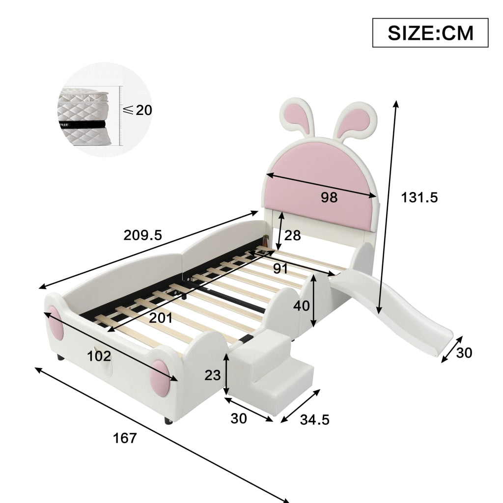 letto imbottito pu bianco rosa 90x200 cm