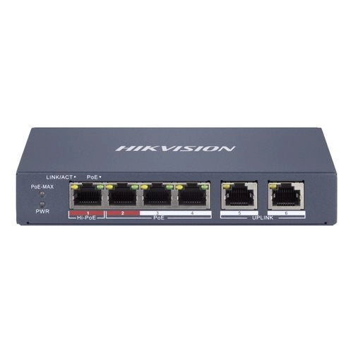 Switch hikvision smart managed hi-poe 10/100 l2, 4 10/100m rj45 poe ports, 2 10/100m rj45 port, 802. - 301802041