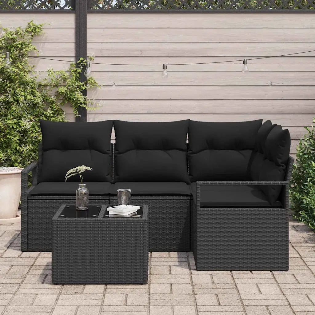 Set di divani 5 pcs Nero polyrattan