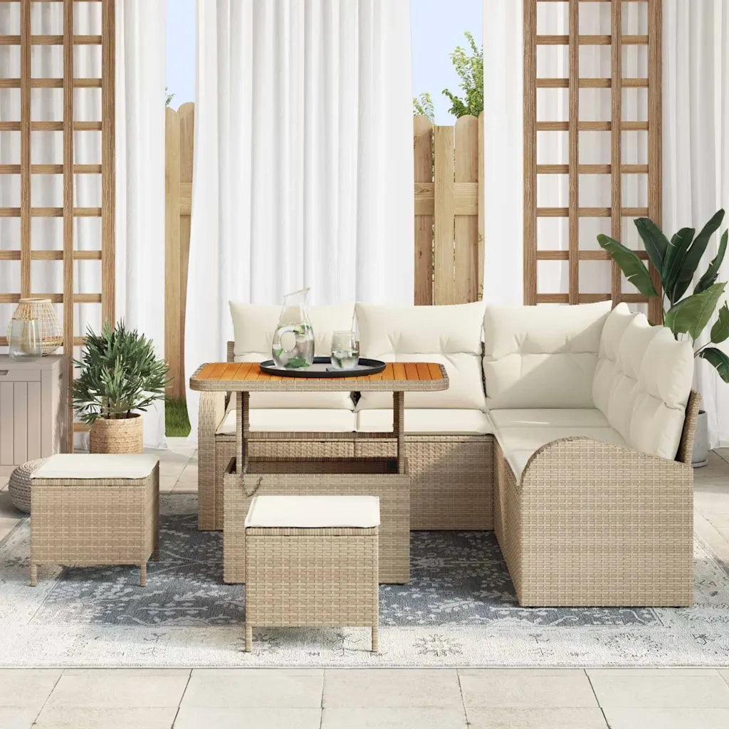 Set Divano da Giardino con cuscino 8 pcs Beige polyrattan