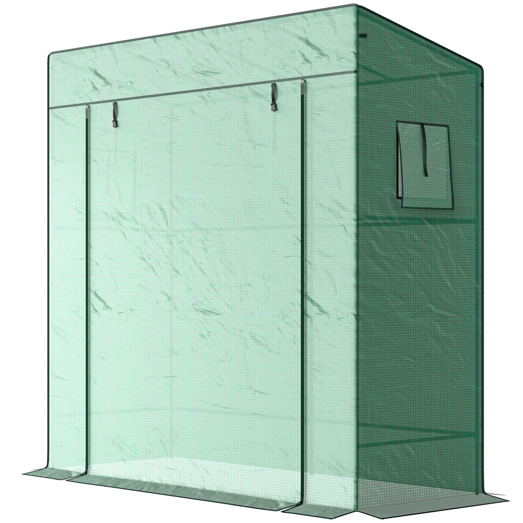 Serra da Giardino con 2 Finestre a Rete e Ingresso Avvolgibile ¨C Xylo ¨C PE e Acciaio 196x77x197 cm Verde
