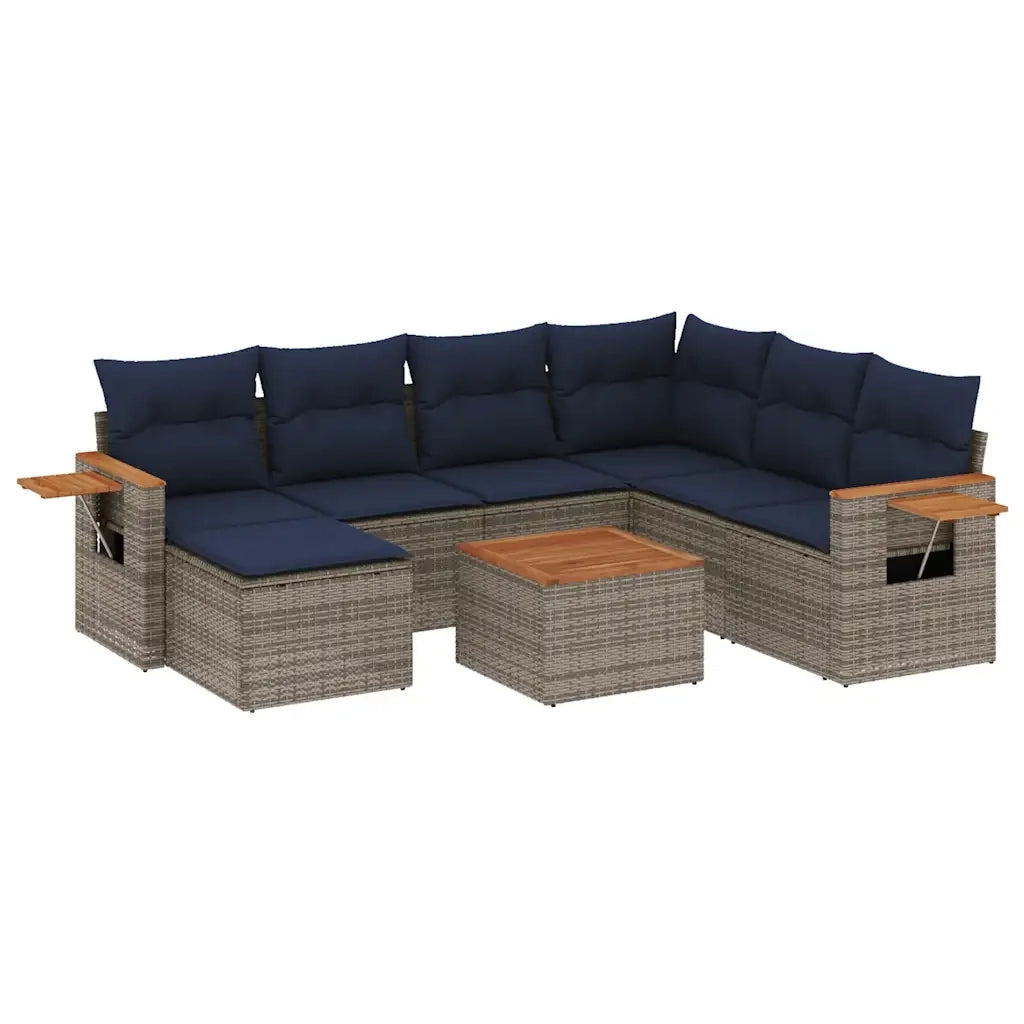 Set Divani da Giardino 8 pz con Cuscini Grigio in Polyrattan 3227055