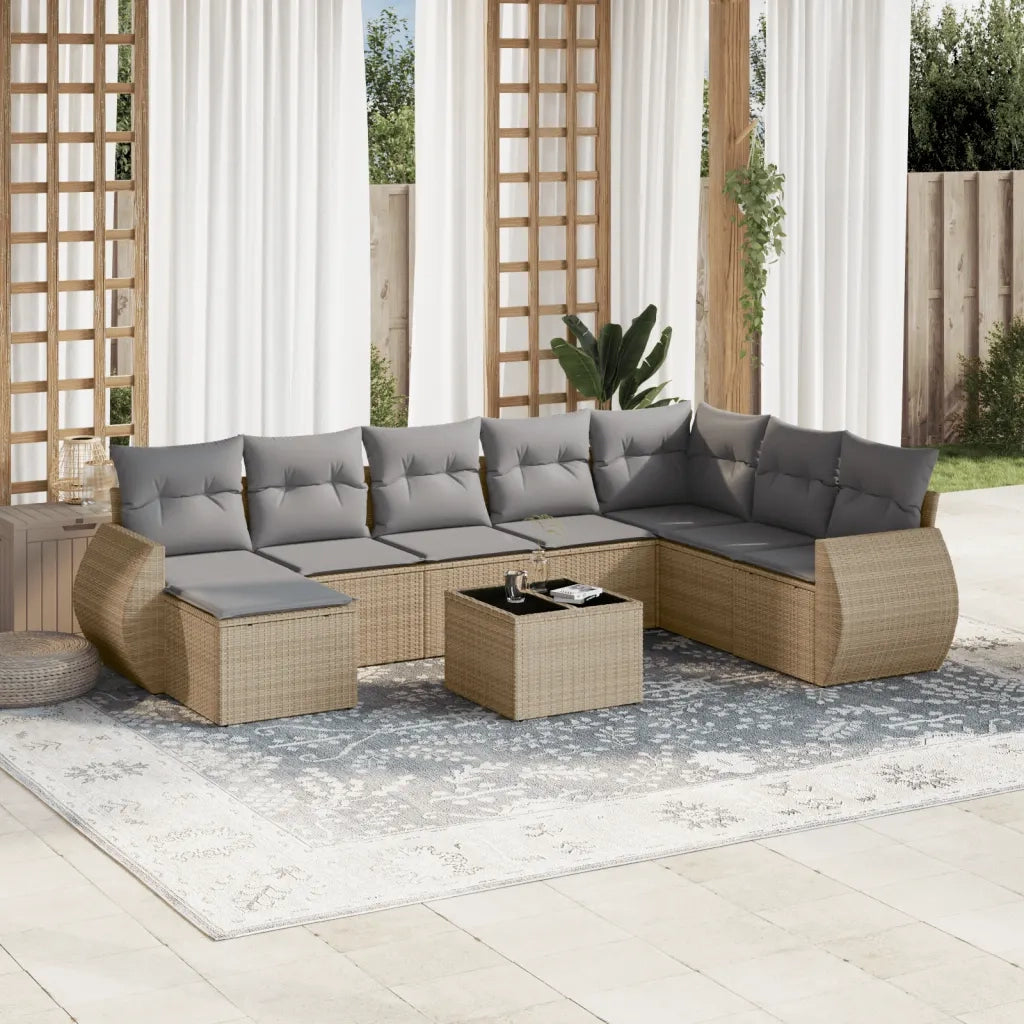 Set Divano da Giardino 9 pz con Cuscini Beige in Polyrattan 3254106