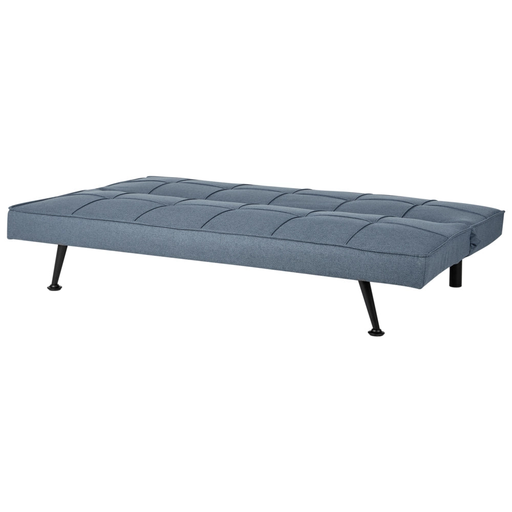 Divano Letto Blu 3 Posti Imbottito Trapuntato Gambe In Metallo Click Clack