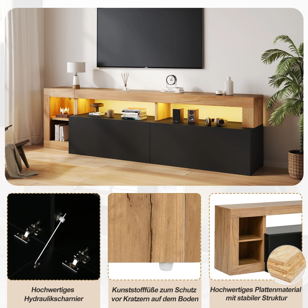 Cassettiera TV nera in truciolare lunga 184 cm