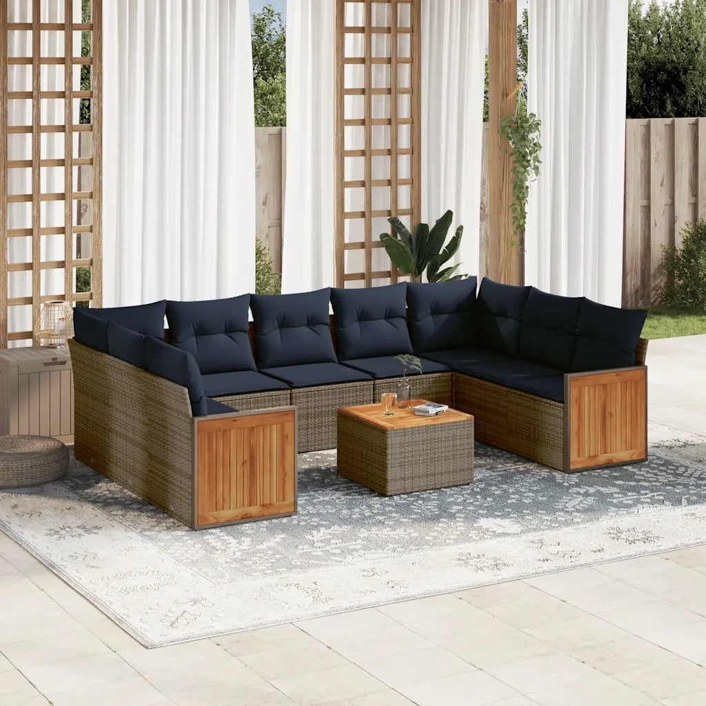 Set Divani da Giardino 10 pz con Cuscini Grigio in Polyrattan 3227965