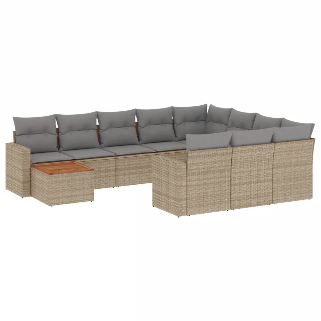 Set Divano da Giardino 11 pz con Cuscini Beige Misto Polyrattan