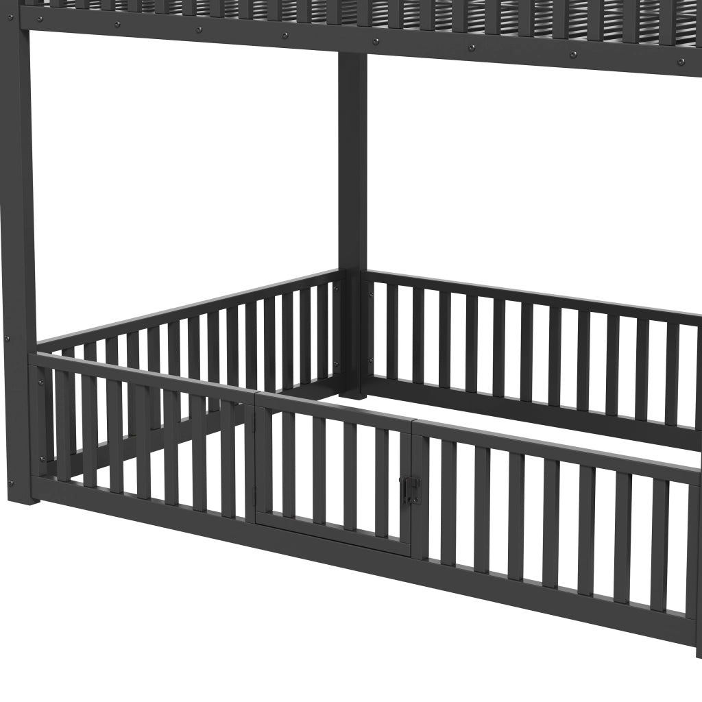 Letto a soppalco con LED - Zephmum- 140x200 cm, nero, scala con vano