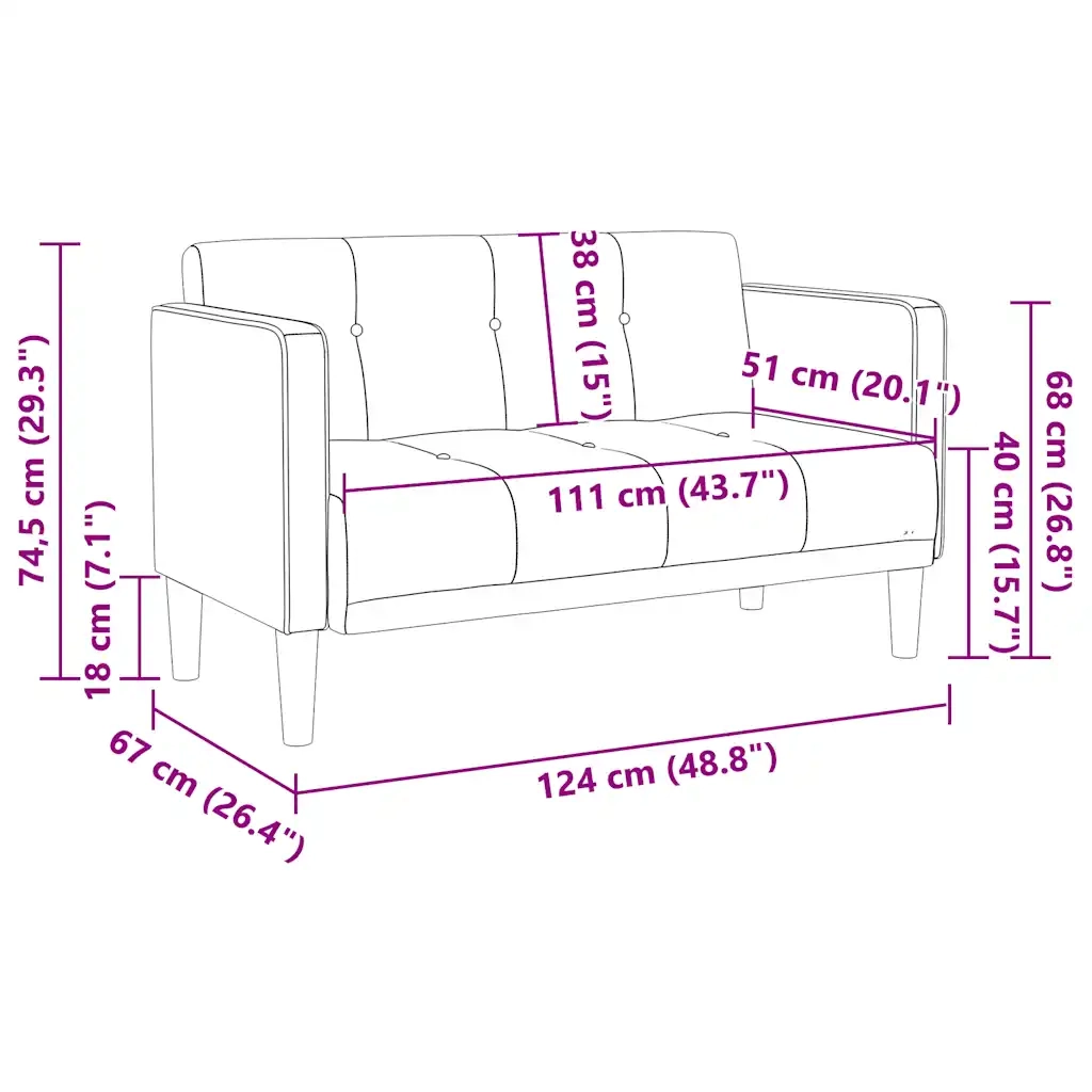 Divano Divanetto-Sofa Nero 111 cm in Velluto