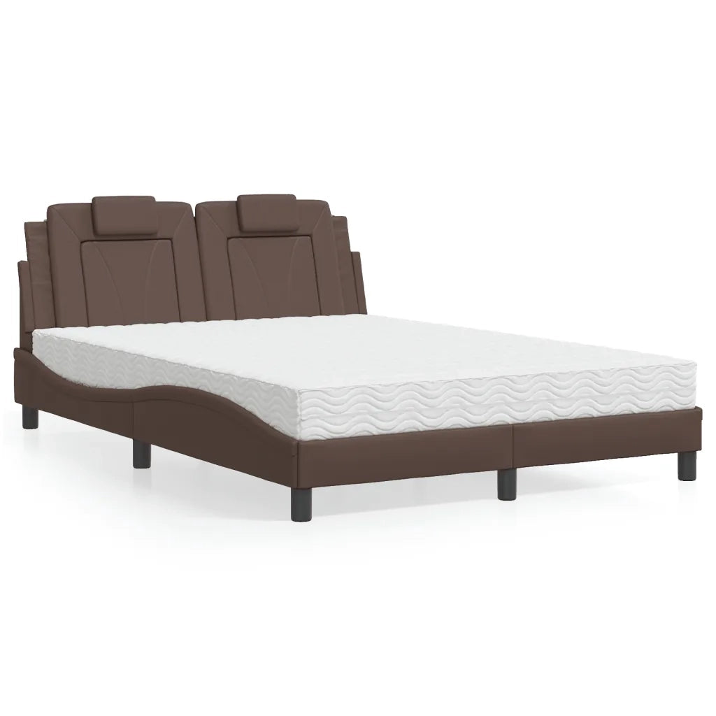 Letto Viana con Materasso Marrone 140x190cm in Similpelle