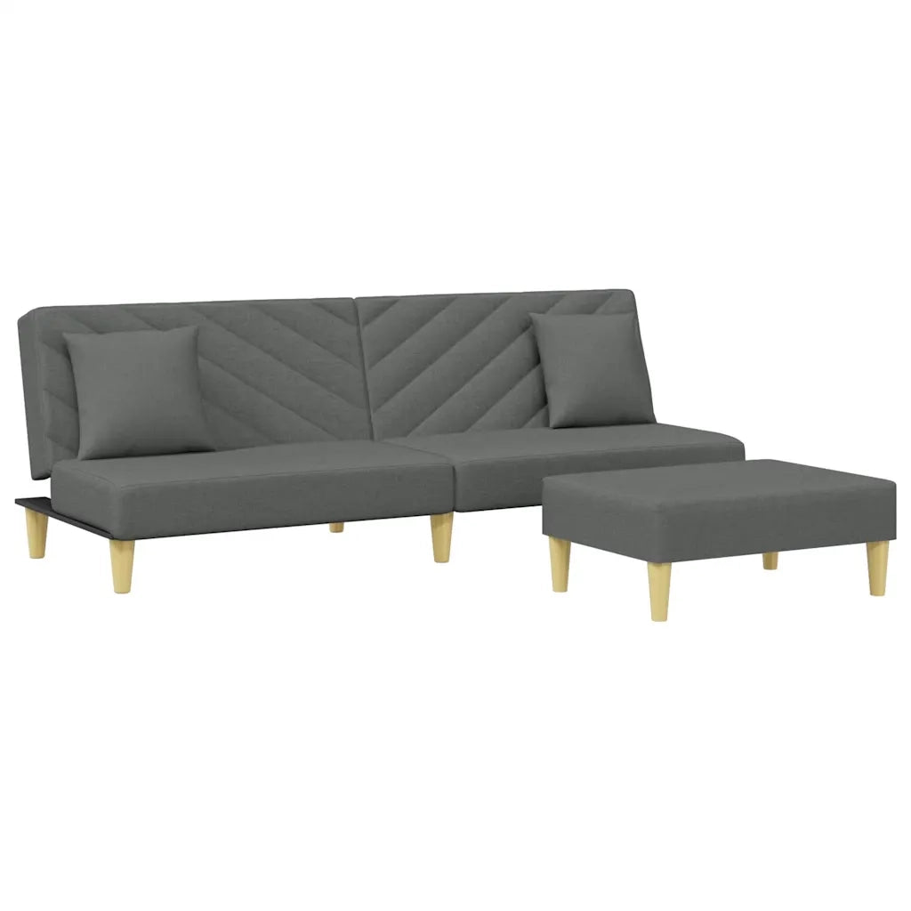 Divano Letto 2Posti Cuscini e Poggiapiedi-Sofa Letto 2 Posti-Daybed Grigio Scuro Tessuto