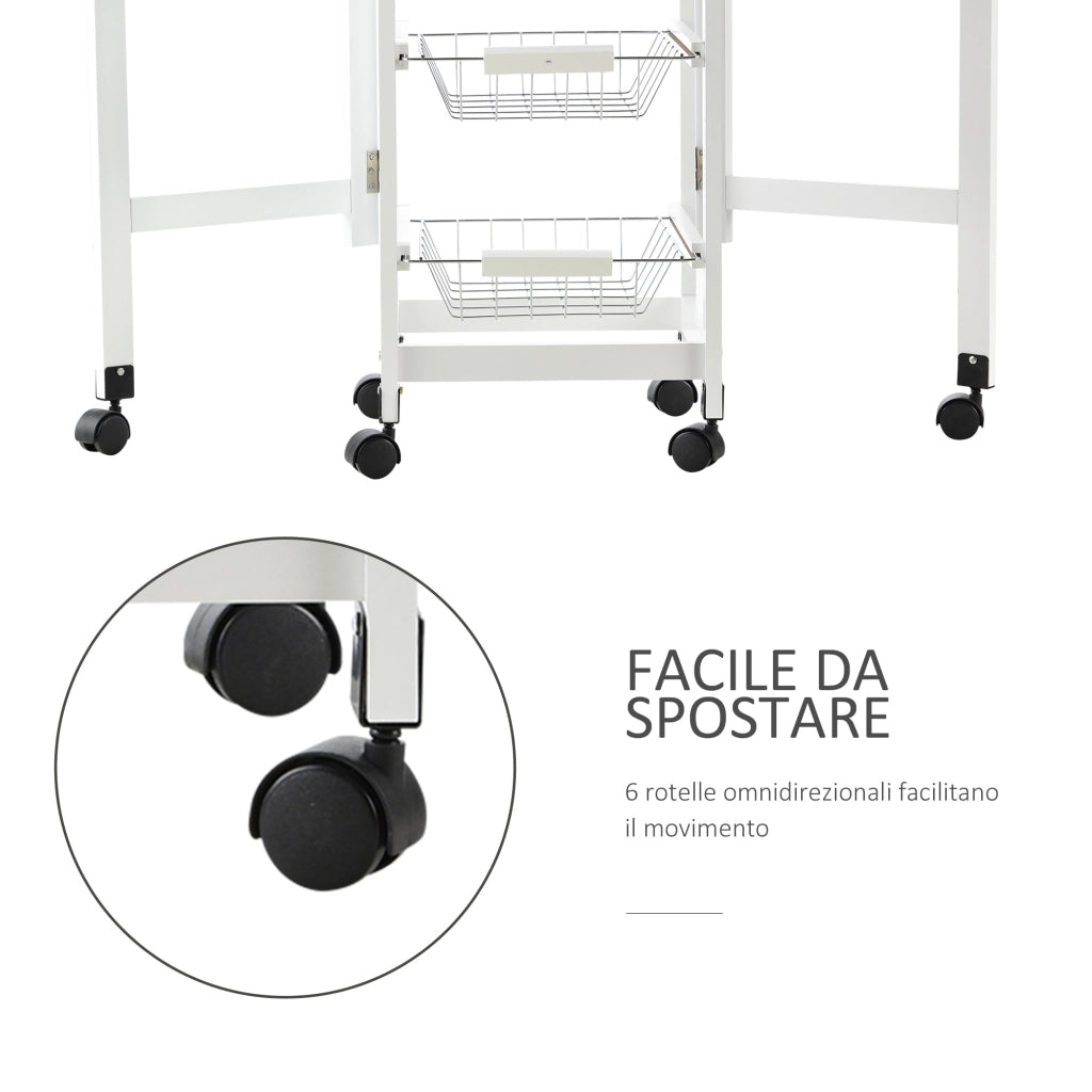 Carrello Portavivande Pieghevole per Cucina ¨C zephmum ¨C Bianco e Legno, 37x37x77.5 cm