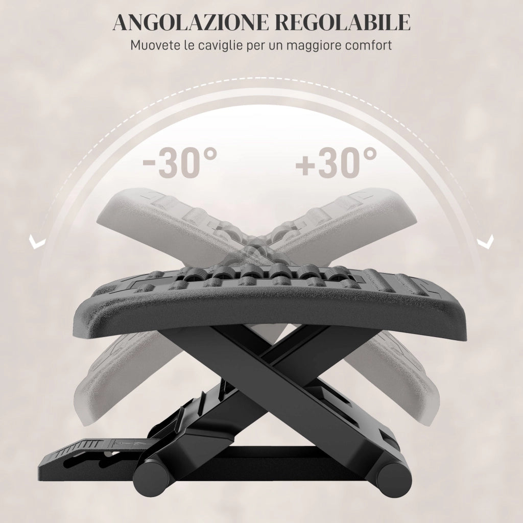 Poggiapiedi per Ufficio Ergonomico con Rulli Massaggianti Regolabile Nero
