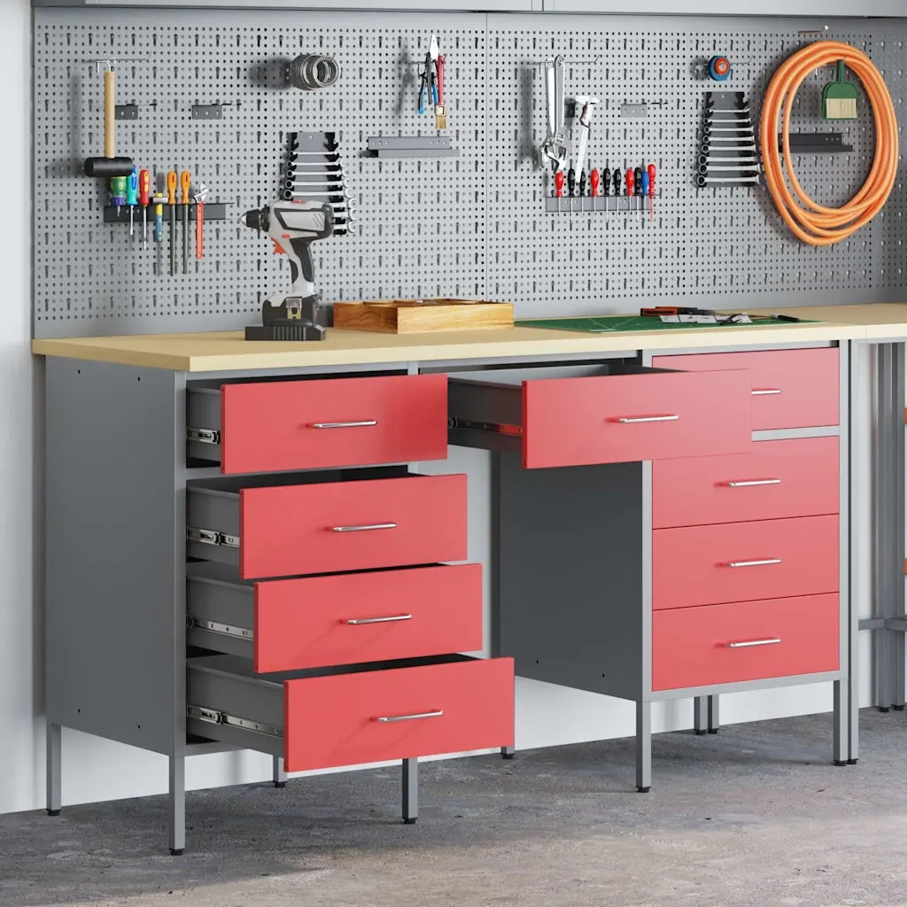 Mobile da lavoro 3 pcs Rosso Legno ingegnerizzato e acciaio 3321377